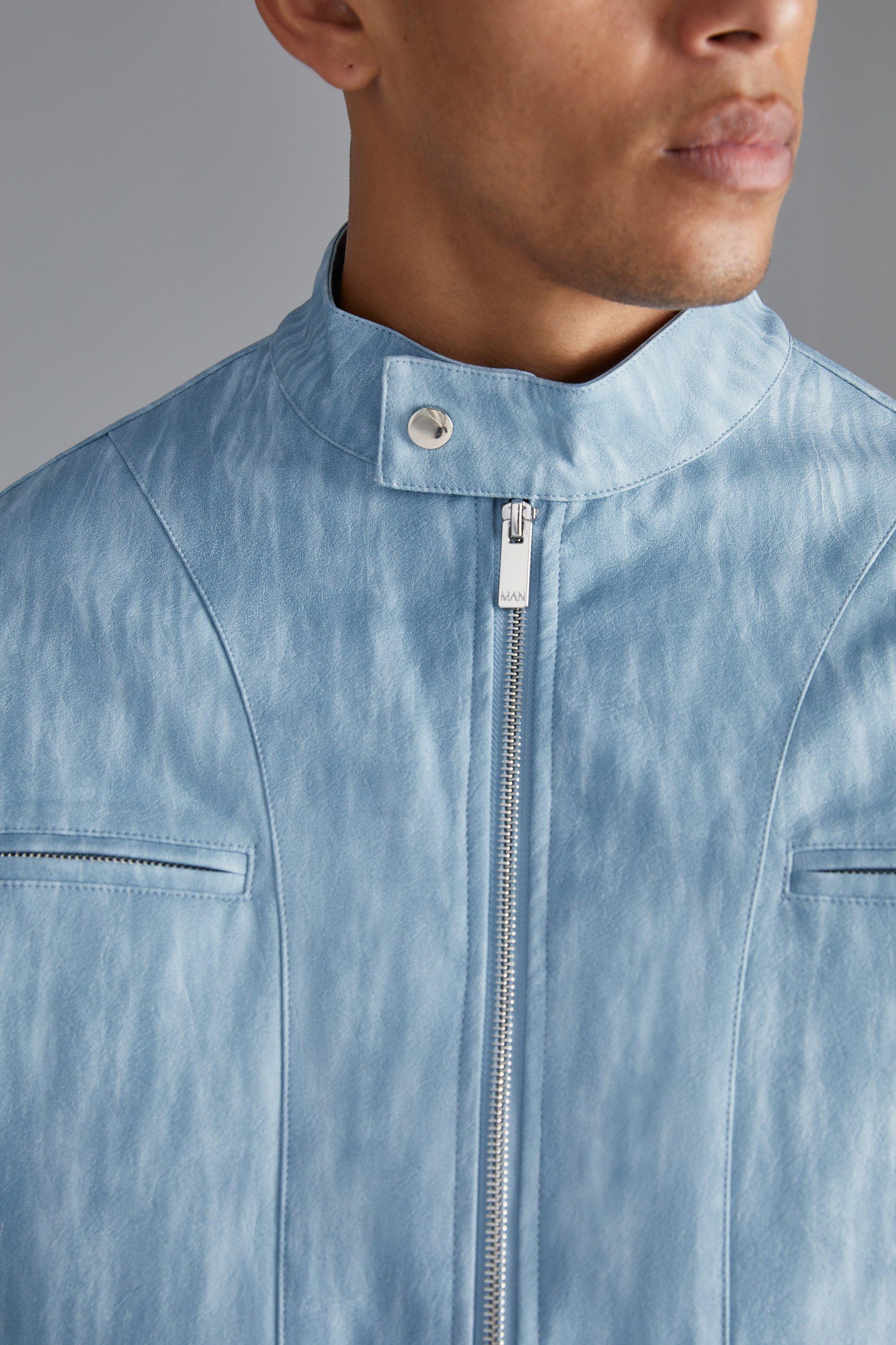 Light blue clearance suede biker jacket